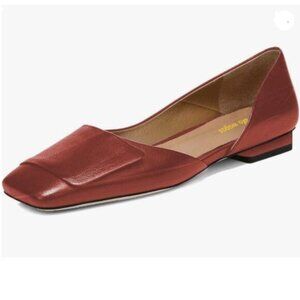 Womens Fashion Pumps Side Cut Ballet Flats Block Low Heels Square Toe Red Shoes